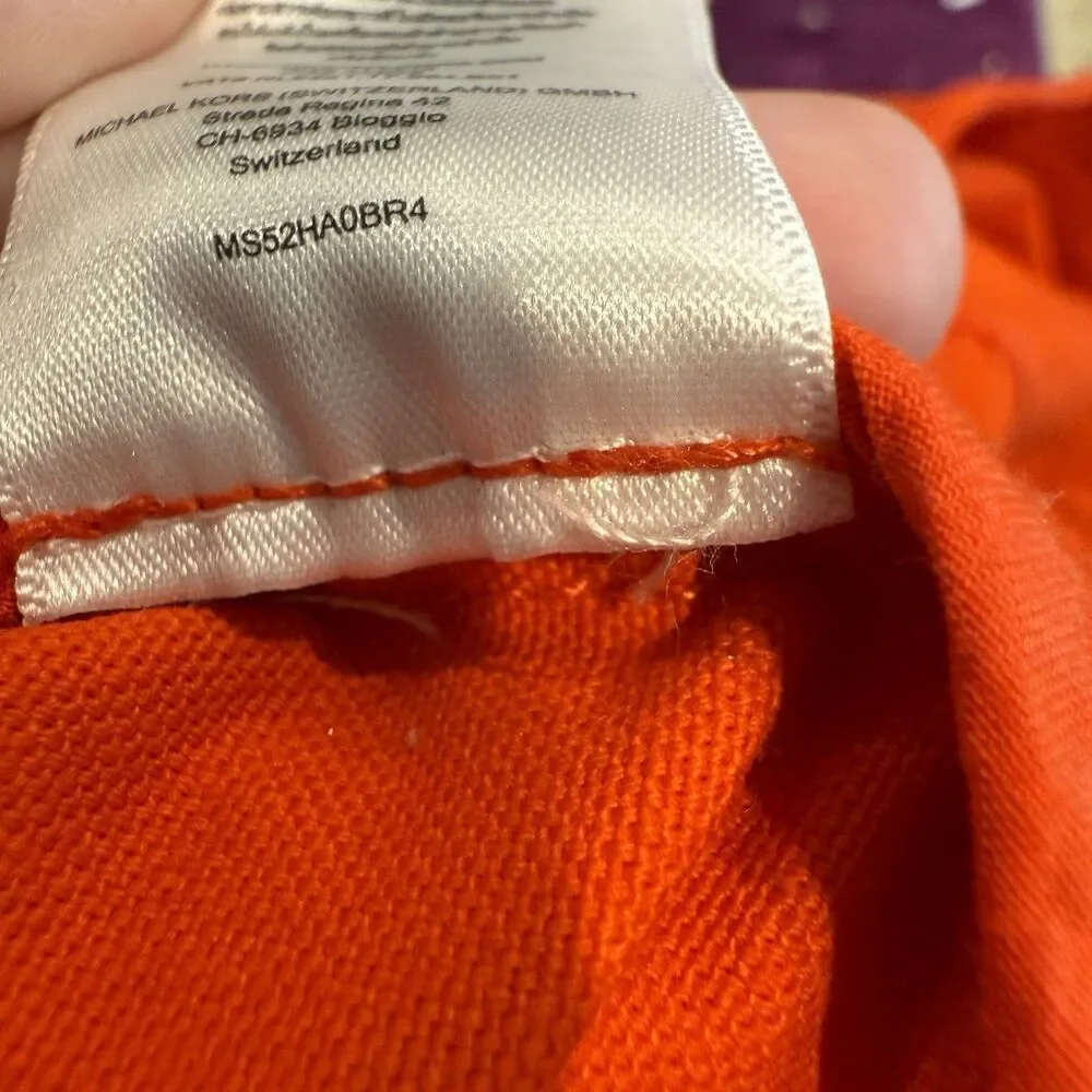 Michael Kors Womens Cropped Canvas Jacket 3X Bright Orange Zip Front Cotton
